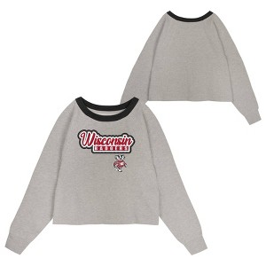 NCAA Wisconsin Badgers Girls' Crew Neck Fleece Gray Sweatshirt - 1 of 3