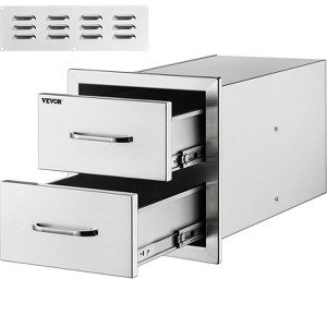 VEVOR Outdoor Kitchen Drawers 18W x 20.6H x 12.7D Inch, Flush Mount Double BBQ Drawers Stainless Steel with Handle, BBQ Island Drawers,Silver - 1 of 4
