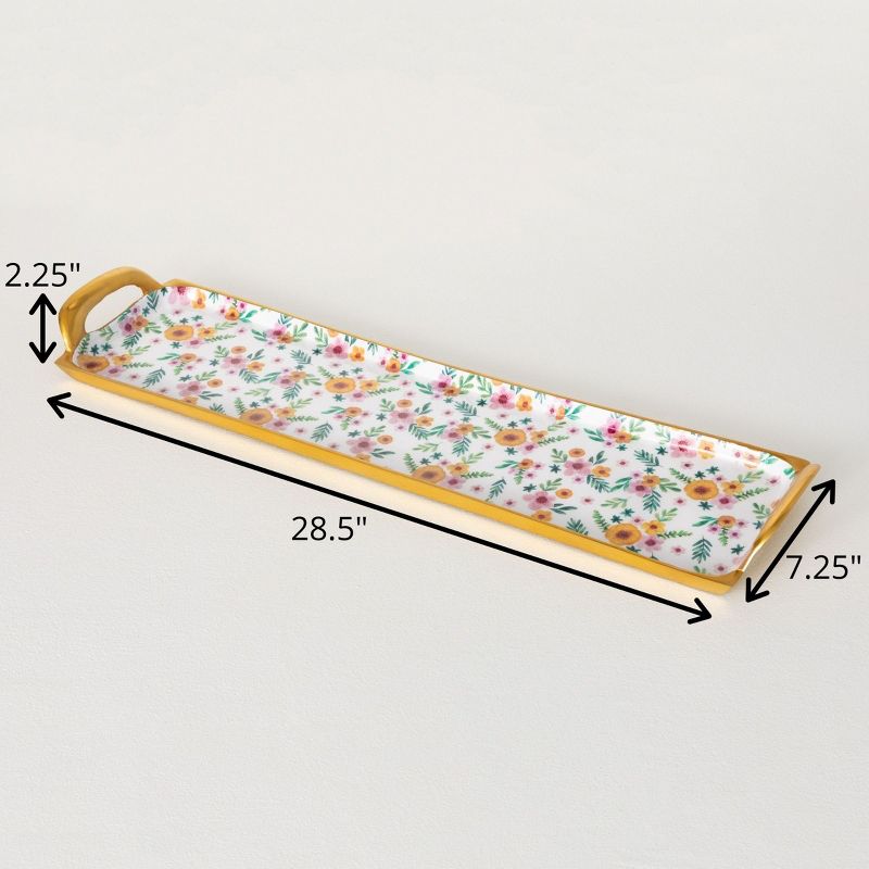 2.25"H Sullivans Floral Long Metal Serving Tray, Multicolored, 4 of 5