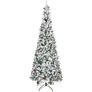TopComfy Christmas Tree Stand Pencil Snow Flocked Tree with Pinecones Red Berries and Assembly for Modern Holiday Decor, Green, 39.3"*39.3"*106.3" - 1 of 4