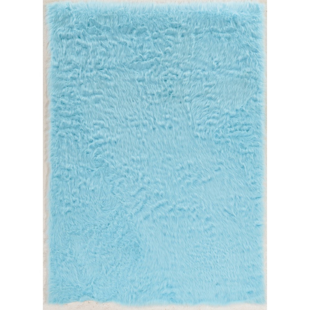 5'x7' Faux Sheepskin Area Rug Blue - Linon