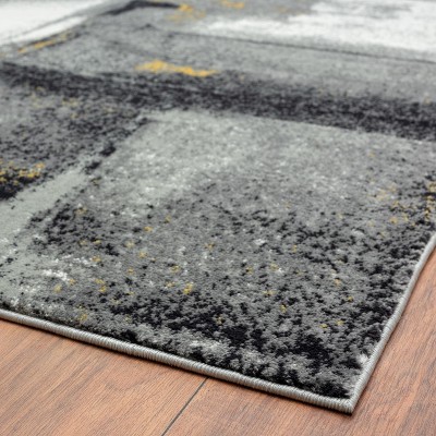 Gray 2x7 Abstract Brushstrokes Stain-Resistant Area Rug