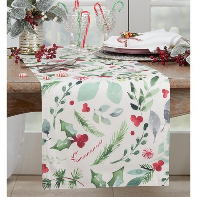 Festive Christmas Foliage and Candy Canes Polyester Table Runner
