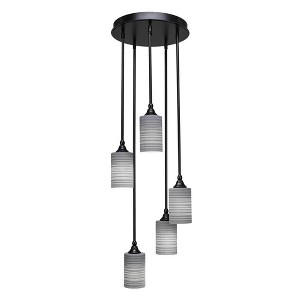 Toltec Lighting Empire 5 - Light Pendant in  Matte Black with 4" Gray Matrix Shade - 1 of 1