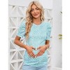 Women's Maternity Shirts Pregnancy Casual Floral Printed Tops Puff Short Sleeve Striped Ruched Side Tunic Top - 2 of 4