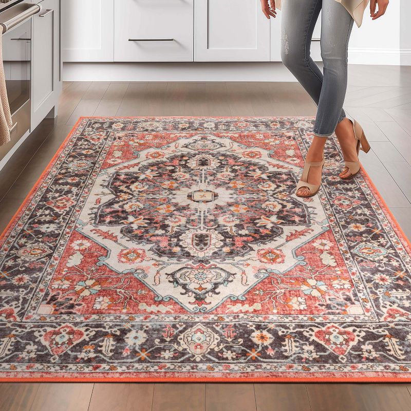 Well Woven Kings Court Zazzu Multi Red Non-Slip Rubber Backed Oriental Medallion Rug - Hallway, Entryway & Kitchen -Machine-Washable, 2 of 9