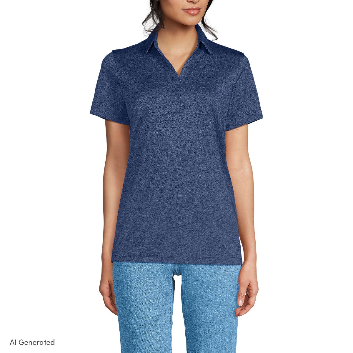 Lands' End Women's Rapid Dry Short Sleeve Space Dye Sport Neck Polo Shirt - thumbnail 5