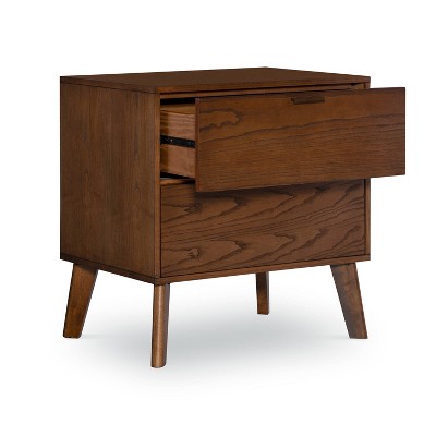 Reid Walnut 2 Drawer Mid-Century Modern Nightstand with Bronze Hardware