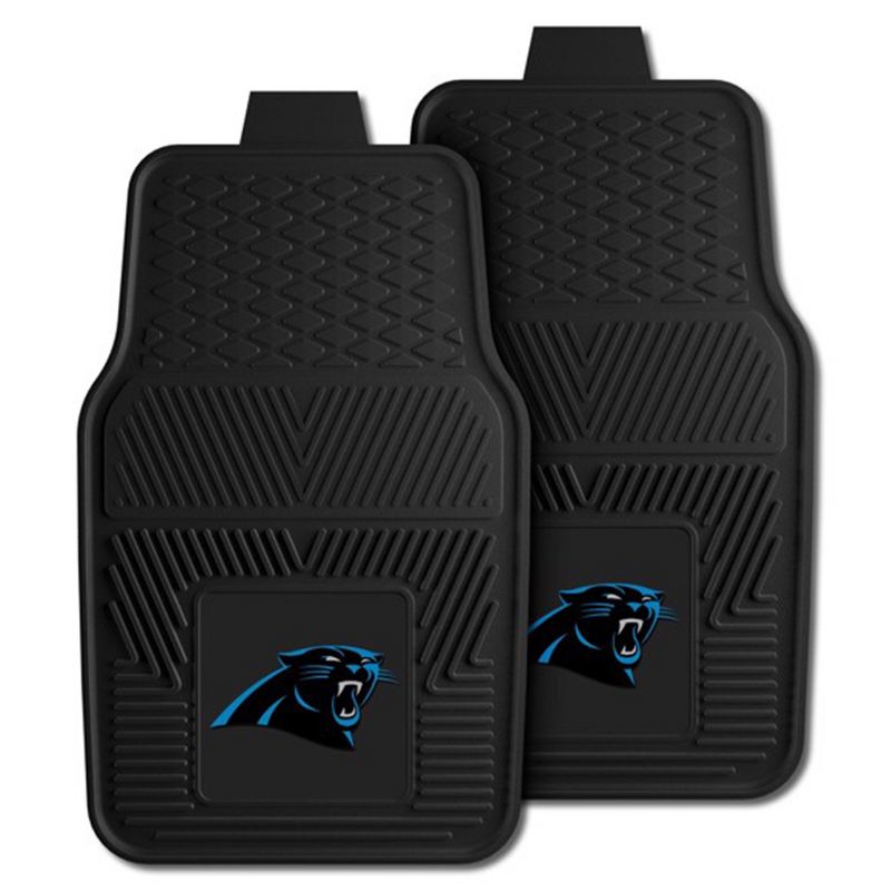 Fanmats 27 x 17 Inch Universal Fit All Weather Protection Vinyl Front Row Floor Mat 2 Piece Set for Cars, Trucks, and SUVs, NFL Carolina Panthers, 1 of 7