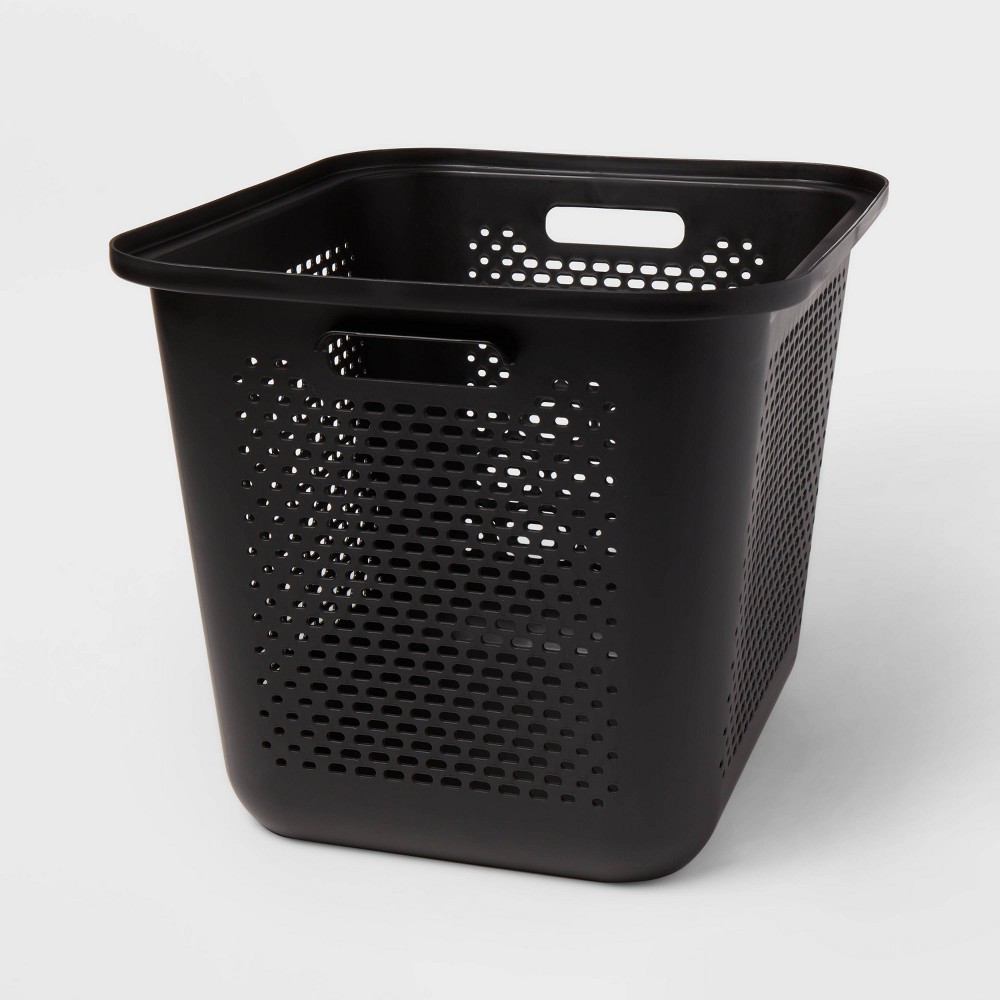 Large Decorative Plastic Bin with Cutout Handles Charcoal - Brightroom™: Stackable Storage, 25L, 13" Cube Compatible