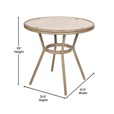 Natural & White Bamboo Bistro Set with Glass Top Table and Aluminum Frame