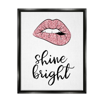 Stupell Industries Shine Bright Pink Glam Lips Framed Canvas