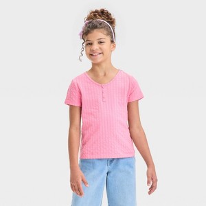 Girls' Short Sleeve Pointelle T-Shirt - Cat & Jack™ - 1 of 3