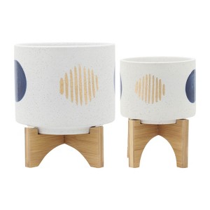 VisioGear 2PCS Round Planter with Stand, Plant Pots for Living Room, Bedroom, White, 7.75"*7.75"*10.5" - 1 of 4