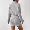 Coolmee Women's Pullover Sweater Dress Long Lantern Sleeve Turtle Neck Cute Ribbed Knit Stripe Bodycon Wrap Mini Dress - 3 of 4