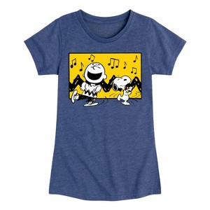 Girls' - Peanuts - Charlie And Snoopy Dance Time Fitted Short Sleeve Graphic T-Shirt - 1 of 4