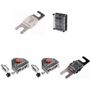 Kicker Warhorse (2) Battery Terminals & HPFD4 Fused Way Distribution Block w/ AFS 80 /200 Amp Fuse Bundle - 1 of 4