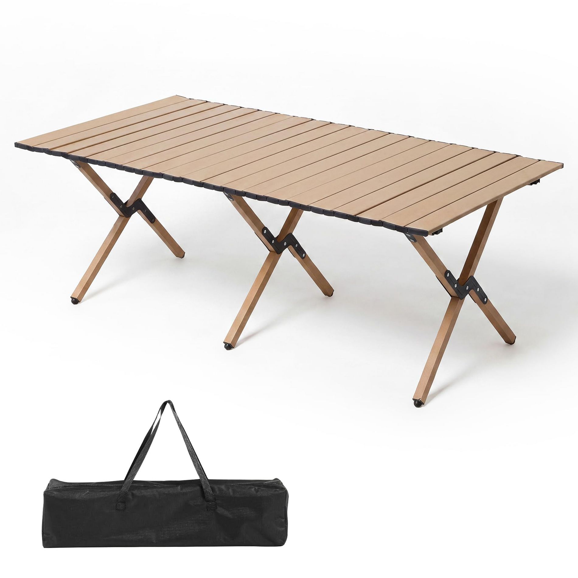 LAUSAINT HOME Camping Table, Foldable Roll Up Steel Camp Table, Portable Outdoor Table ,Khaki