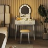 Tangkula Small Vanity Desk w/Mirror & Lights Cushioned Stool 3 Adjustable Lighting Colors - 3 of 4