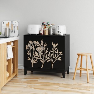ORRD 31.5" Vintage Carved Buffet Cabinet 2-Door Sideboard with Adjustable Shelves, Wooden Storage for Living/Kitchen/Dining Room - 1 of 4