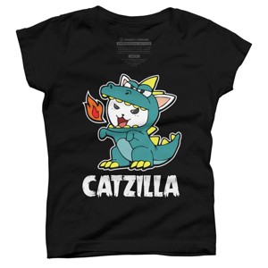 Girl's Design By Humans Catzilla Halloween Costume Dragon Monster Kitten Cats Lover By lenxeemyeu T-Shirt - 1 of 3