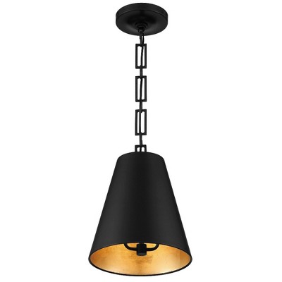 Matte Black and Antique Gold Drum Pendant with Iron Shade