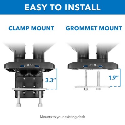 Black Dual Monitor Desk Mount with USB Ports and Adjustable Arms