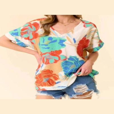 Women's Floral V Neck Top - Vanilla Monkey