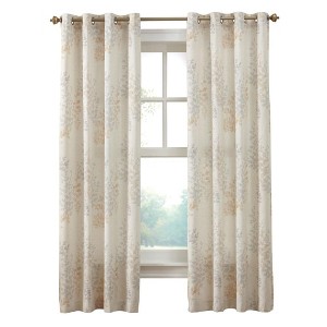 Habitat Lana Light Filtering Grommet Curtain Panel Two Tone Leaf Branches Bouquet Faux Linen Fabric Designed, Ivory - 1 of 4