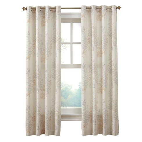 Habitat Lana Light Filtering Grommet Curtain Panel Two Tone Leaf Branches Bouquet Faux Linen Fabric Designed, Ivory - image 1 of 4