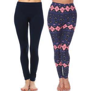 Women's Pack of 2 Leggings - One Size Fits Most - White Mark - 1 of 1