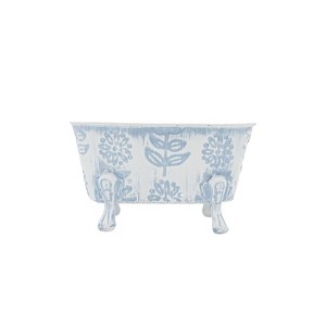 3.74" x 6.1" Embossed Blue Floral Design Metal Planter Bathtub Kitchen Bathroom Soap Dish Holder Tray - 1 of 4