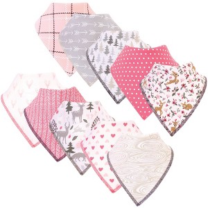 Hudson Baby Infant Girl Cotton Fleece Bandana Bibs 10pk, Woodland, One Size - 1 of 2