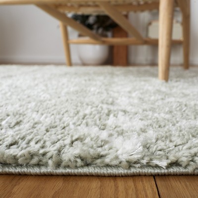 Sage and Ivory Synthetic Shag Rug with Fringe Detail