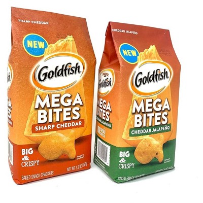 Goldfish Mega Bites Crackers Variety Pack – Sharp Cheddar & Cheddar Jalapeño, 5.9 oz Bags (2 Pack)
