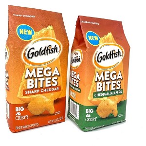 Goldfish Mega Bites Crackers Variety Pack – Sharp Cheddar & Cheddar Jalapeño, 5.9 oz Bags (4 Pack) - 1 of 4