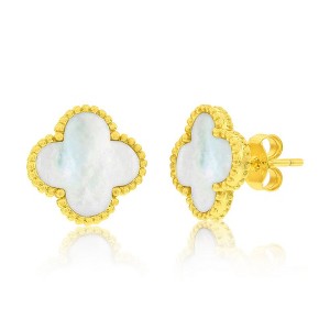 Simona Sterling Silver, MOP Flower, Beaded Outline Studs - Available Colors: Silver, Gold - 1 of 3