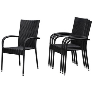 Balkene Home Morgan Outdoor Wicker Chair Set of 4 Black No Assembly Lightweight Portable Zero Maintenance Indoors Porch Backyard Garden Balcony - 1 of 4