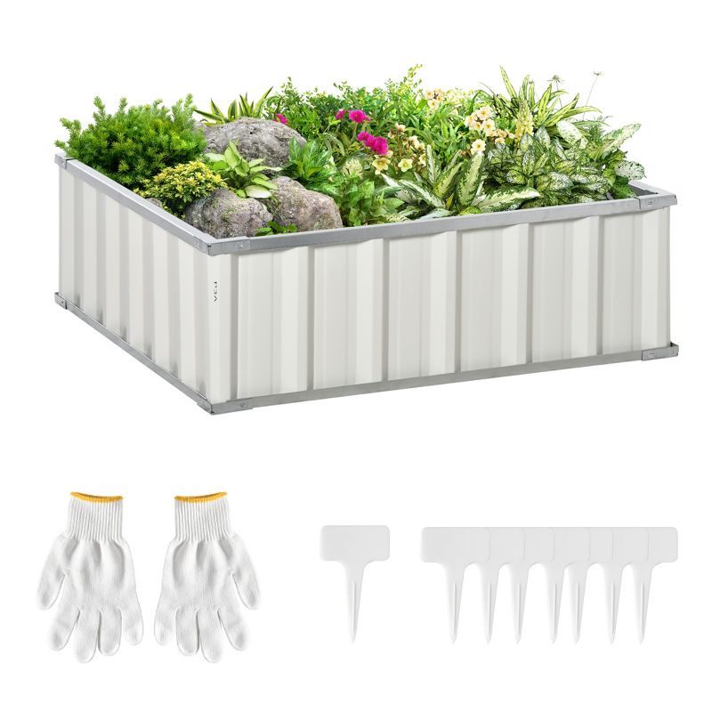 Outsunny 3x3ft Galvanized Raised Garden Bed, Steel Planter for Outdoor Plants, No Bottom w/ A Pairs of Glove for Backyard, Patio to Grow Vegetables, Herbs, and Flowers, 1 of 7