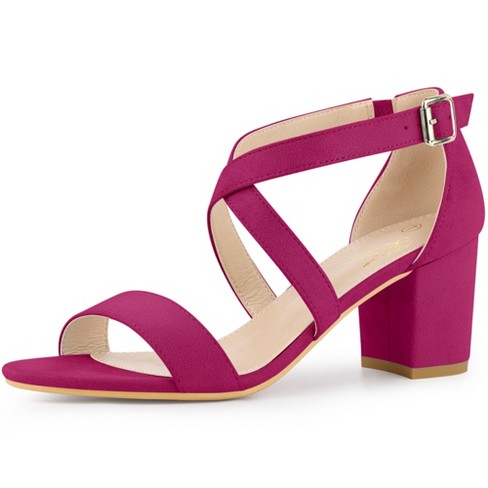 Perphy Women's Crisscross Strap Open-toe Chunky Heels Hot Pink 7 : Target