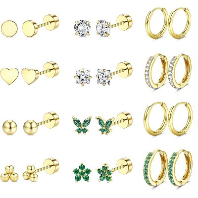 Jstyle Surgical Steel Earrings for Sensitive Ears 14K Gold Flat Back Earrings for Women Men Small Stainless Steel Earrings