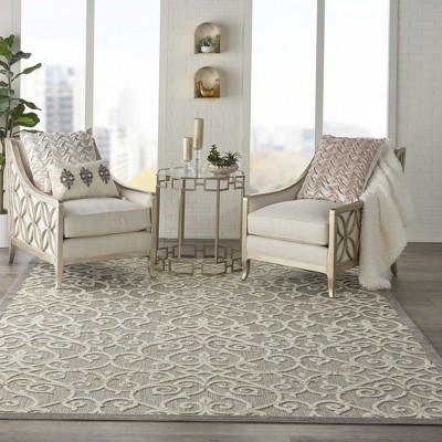 Natural Gray Flat Woven Floral Rectangular Area Rug