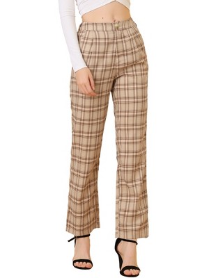 INSPIRE CHIC Women's Plaid Elastic Waist Casual Work Office Long Pants