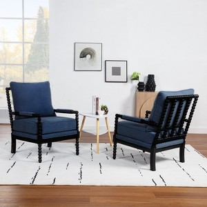 SEYNAR Mid Century Teddy Velvet Fabric Wood Accent Armchair with Cushion Set of 2 - 1 of 4
