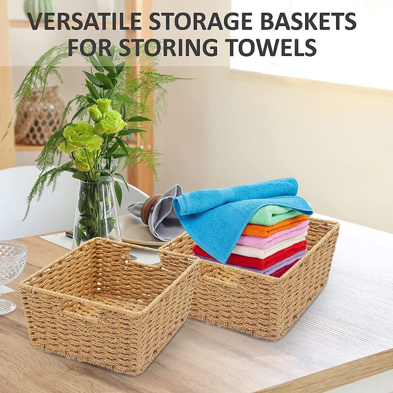 KOVOT Set of 2 Woven Wicker Storage Baskets with Built-in Carry Handles, 5 of 7
