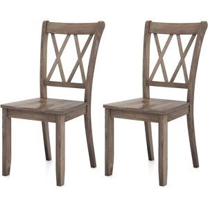 ADILE Set of 2 Dining Chairs, Rubber Wood Dining Room Chair, Brown - 1 of 2