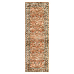 Vintage Floral Area Rug, Machine Washable, Non-Slip, Stain-Resistant, Pastel Oriental, Soft Low-Pile Carpet, Pet-Friendly for Living Room, Bedroom - 1 of 4