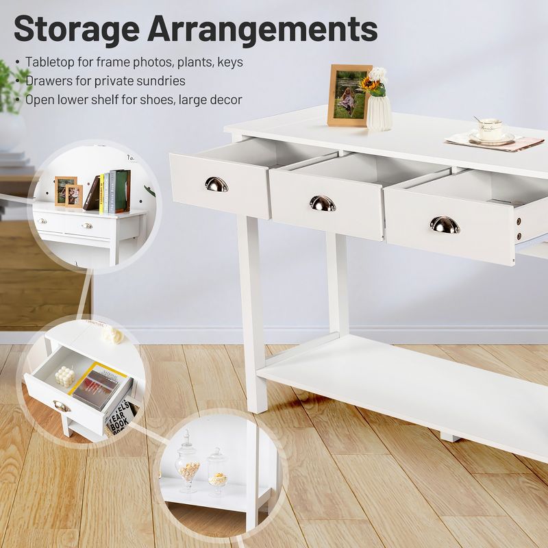 Costway Console Table with 3 Drawers Bottom Shelf Sofa Side Table Entryway White, 5 of 11