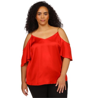 Michael Kors Womens Chain Sleeve Strap Cold Shoulder Blouse