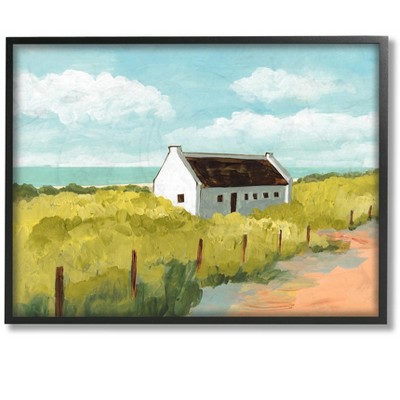 Stupell Industries White Cabin Architecture Grassy Coastal Beach Landscape